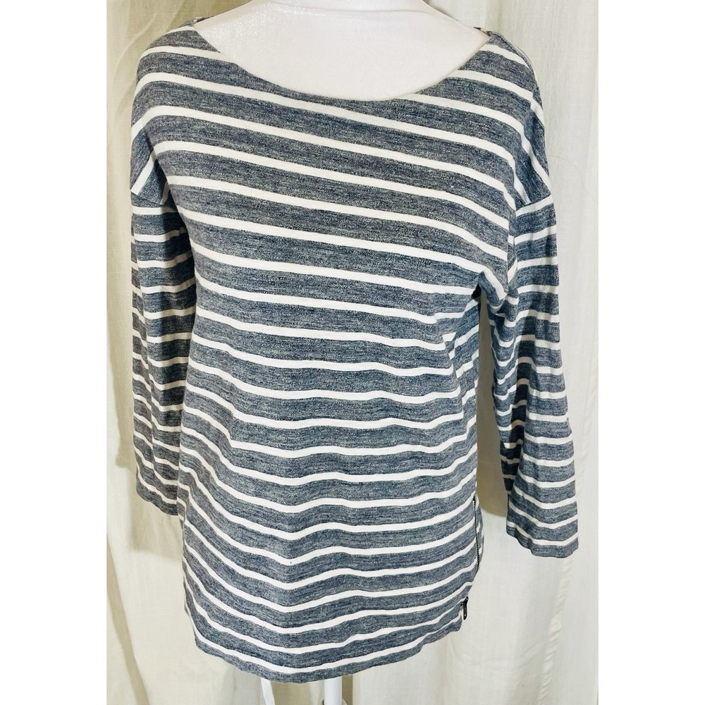 J.Crew Womens XS Navy Blue White Striped 100% Cotton Side Zip Boat Neck‎ Top